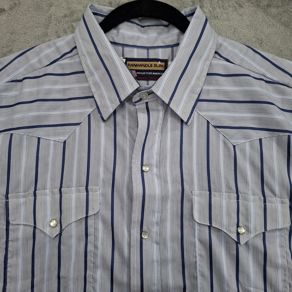 Vintage Panhandle Slim Western Pearl Snap Shirt Size 18.5/36 Striped USA Made
